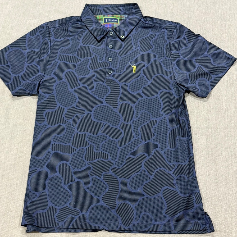 William Murray Performance Polo Men Large Blue Camo All Over Print Golf Stretch